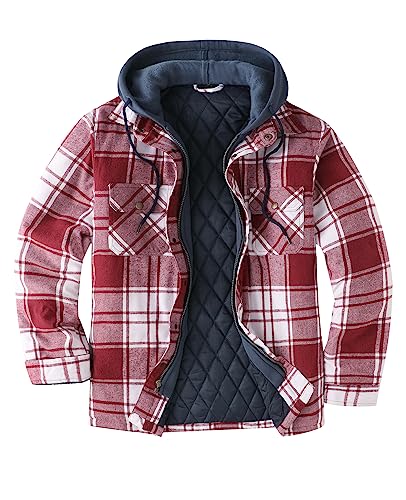 Image of ZENTHACE Men's Quilted Lined Hooded Plaid Jacket,Zipper & Snap Closure
