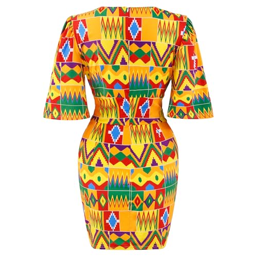 Image of Women Boho African Floral Print Pleated Short Midi Dress Multi-Way Dress for Casual Rave Club Party