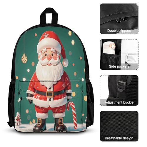 3-in-1 Backpack Combination Set Father Christmas Print 3Pcs Backpack Sets Travel Daypack with Lunch Bag And Cosmetic Bag3