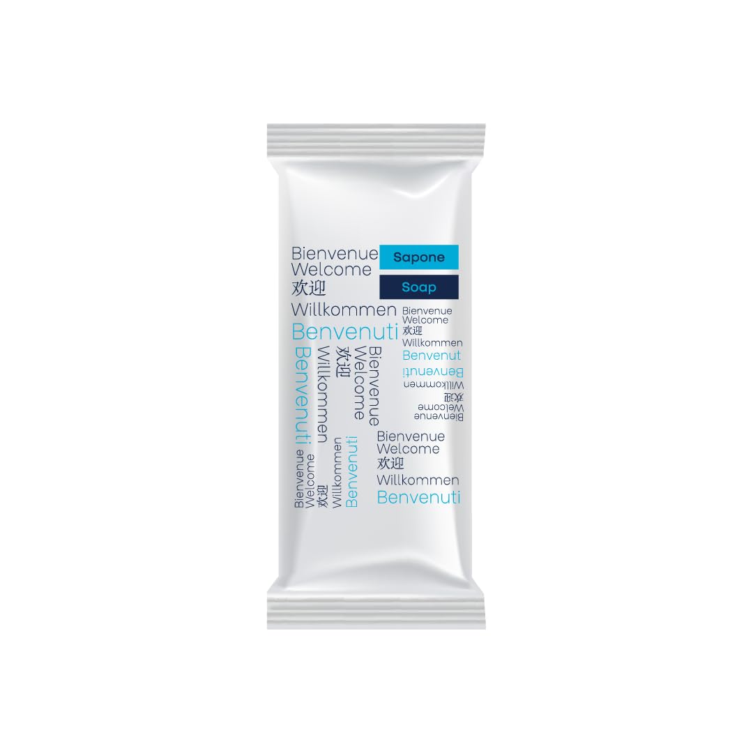 Kit Cortesia B&B Benvenuti Box con 8 Pezzi per 2 Persone Set Cortesia Bagno B&B con 2 Saponette, 2 Flacomi Doccia Shampoo, 1 Cuffia Doccia Monouso, 1 Set Vanity, 2 Bustine Igiene Intima (100)
