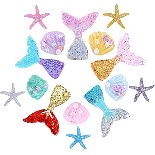Widream 15 pcs Décorations de Coquillages Bricolage, Résine Sirène Queue Forme, Artisanat de Décoration d'Étoiles de Mer, pour Aquarium Paysager, Décoration de Chambre, Mariage, Collier DIY