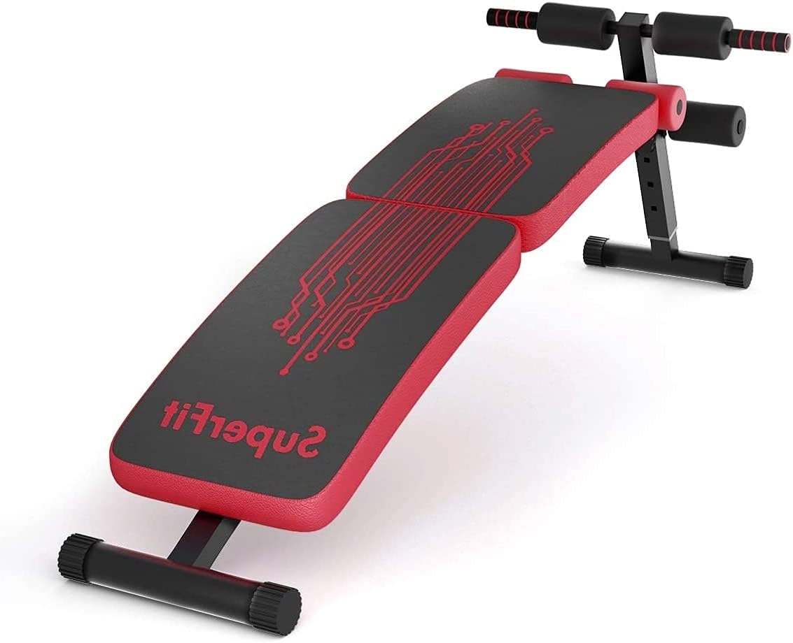 Sit Up Bench - Adjustable Utility Slant Board with Reserve Crunch Handle, Abdominal Training Workout Bench for Home Gym (Red)