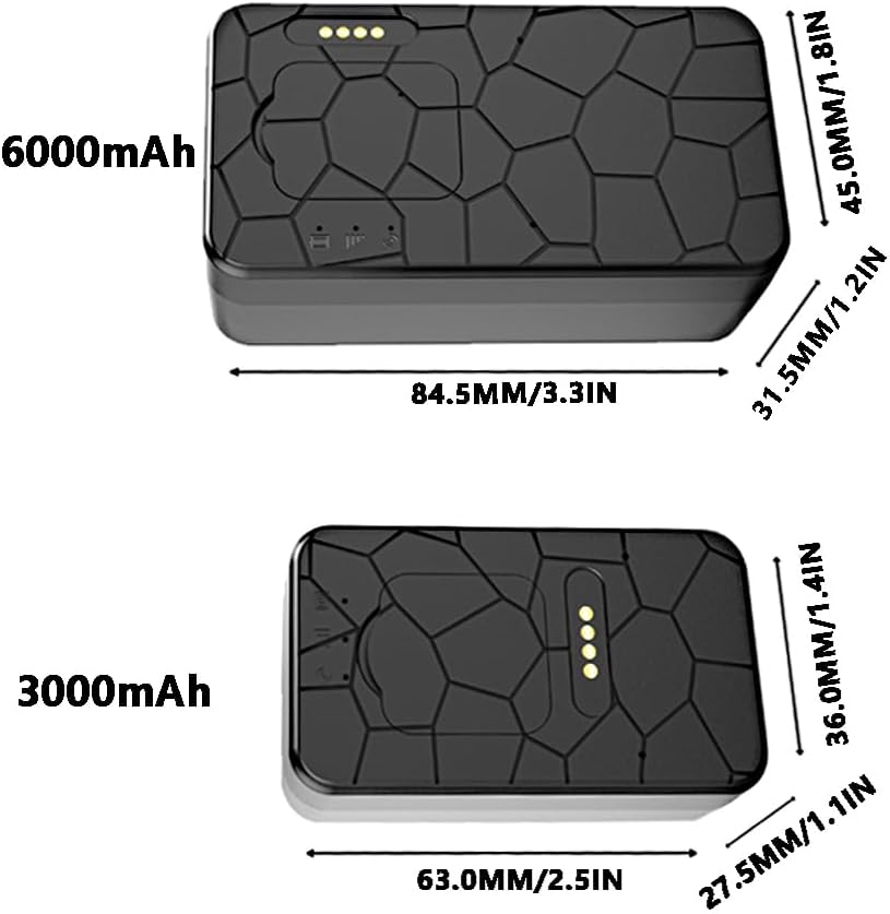 Dimensions of 3000mAh and 6000mAh Riloer G50 GPS trackers