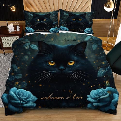 Ropa de cama infantil reversible de gato negro y microfibra suave 2