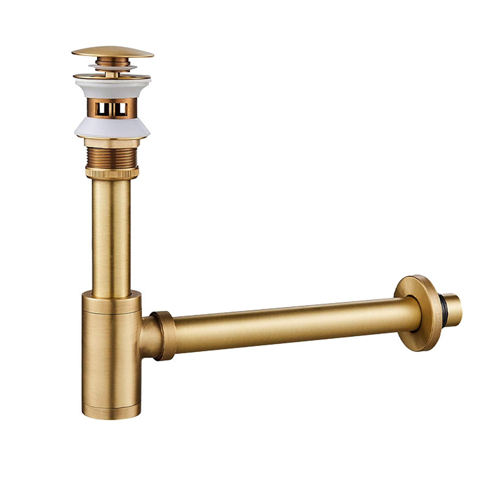 Siphon Waschbecken mit Überlauf,Pop-Up-Ablaufventil,Geruchsverschluss,Waschbecken Ablaufgarnitur Siphon Spüle Gebürstetes Gold