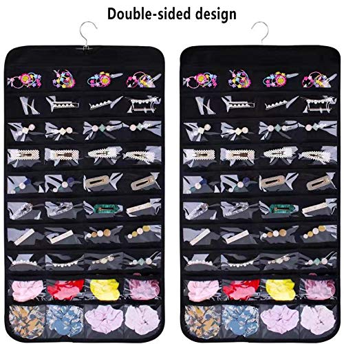 SPIKG Hängender Schmuck-Organizer-Halter, Aufbewahrungstasche für Ohrringe, Halsketten, Armbänder, Ringe, Zubehör, Präsentationsbox (schwarz, 80 Taschen)