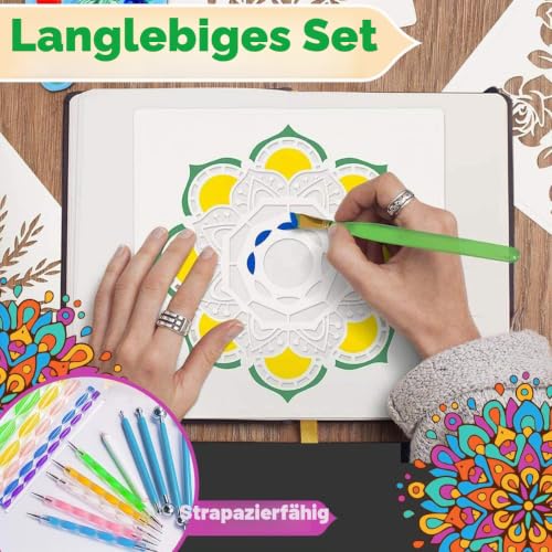 Mandala Dotting Tools Set, Steine Bemalen Set & Rock Painting Kit, Punktierwerkzeug, Schablonen, Pinsel, Tasche für Nagelkunst, Steinmalerei, Töpfern, Bastelset Erwachsene & Kinder, Muttertagsgeschenk