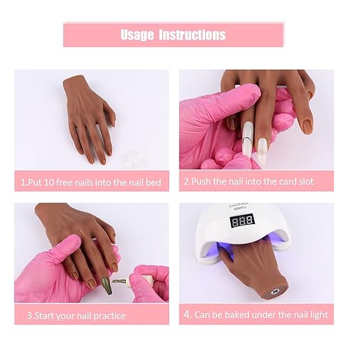 Miniatura 6 de Mano de práctica de silicona para uñas acrílicas, manos de maniquí para práctica de uñas con soporte ajustable, mano falsa de tamaño real para uñas