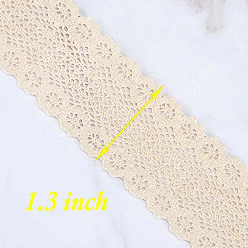 Vu100 Crochet Lace Trim Ribbon Cotton, 1-1/4 Inches Sewing Lace Fabric Trim, For Gift Wrapping Lace Ribbon Diy Craft Wedding Decor(10Yards, Beige) #TOP2