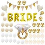 Juego de globos decorativos para novias, globos dorados con letras 'Bride', guirnalda de banderines, globos en forma de corazón y anillo, globos decorativos JGA color blanco crema, accesorios para