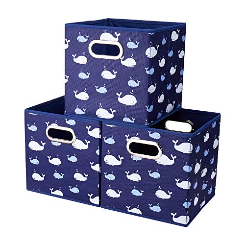 HSDT Boîte De Rangement,Bleu Marine,Baleine,Pliable,Tissu, 33x33x33cm, 2 Poignées En Métal, Compatible Avec Organisateur Cube 33cm, (Lot de 3) QY-SC04-3 Cover