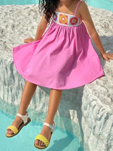 Floerns Toddler Girl's Floral Knitted Sundress Crochet Sleeveless Flared Hem Dress3