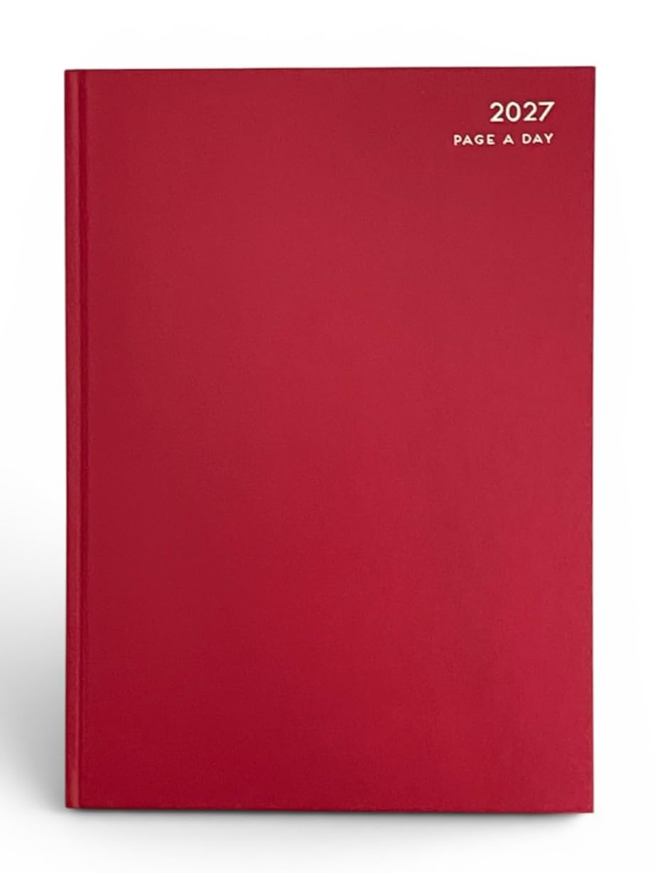 ELITEALPHA 2027 A5 Daily Diary – Page Per Day (Full Page Weekends), Maroon/Red Hardcover Planner w/ 2026 Year Overview, Notes, Contacts, Monthly Tabs & More–Large Appointment Book for Office, School
