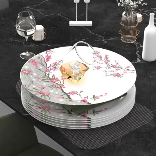 Image of Castleite Piccolo Melamine Dinner Plates Set of 6 - Full Size 11', Break Resistant, Round Designer Plate for Eating or Serving in Home, Kitchen Use or Cafe, Stainless (Rouge Blush)