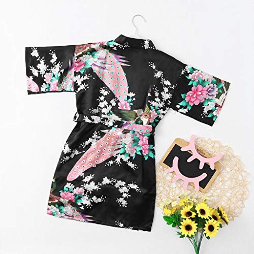 Kids Girls Silk Floral Kimono 𝗥obe for Wedding Birthday Party Satin Soft Spa Beach Cover Ups for Teens Toddler4