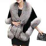 Women's Winter Faux Fur Wedding Bride Wrap Shawl Cape Cloak Evening Jacket PS37 Black&Gray