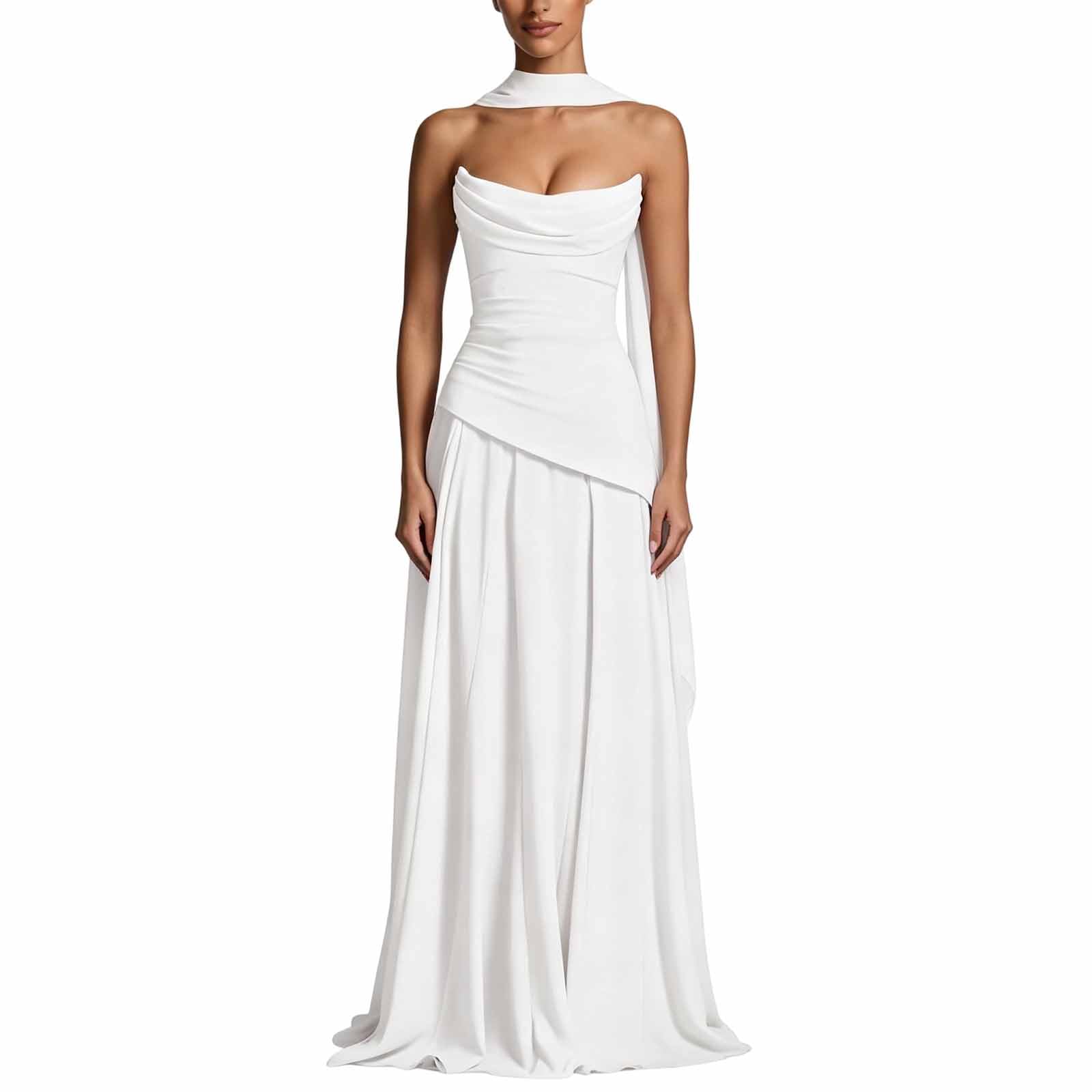 Vestito da Sposa Senza Spalline con Scialle Lungo A-Line per Matrimonio