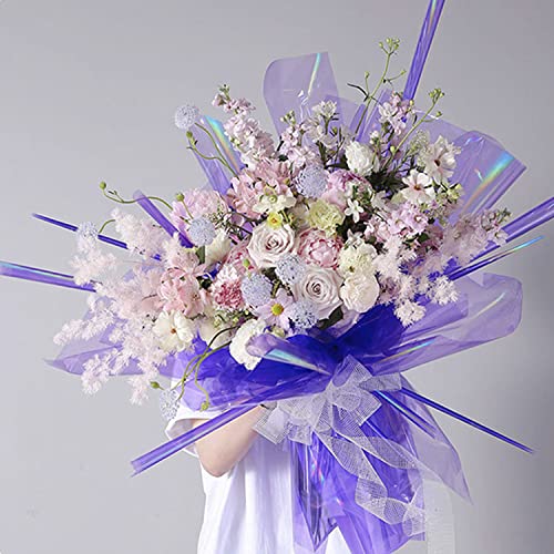 Quera 15Pcs Iridescent Cellophane Wrap Paper Sheets Cellophane Wrap Roll Clear Flower Wrapping Packaging Paper,For Birthday Christmas Gift Candy Craft Flower 23'' X 23''(Purple) #TOP2