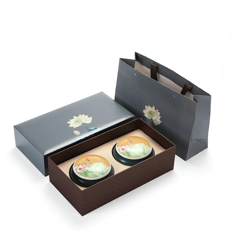 NANZU 9 * 14.5CM Barattoli di Ceramica di Loto Dipinti a Mano Rossi con coperchi Confezione Regalo Barattoli di Ceramica ermetici per tè e caffè Barattoli di Porcellana