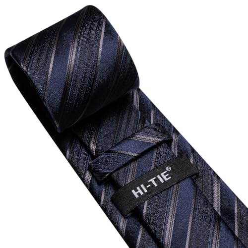 Image of Hi-Tie Men Silk Ties Set with Flower Lapel Pin Necktie Pocket Square Cufflinks for Tuxedo Wedding Business
