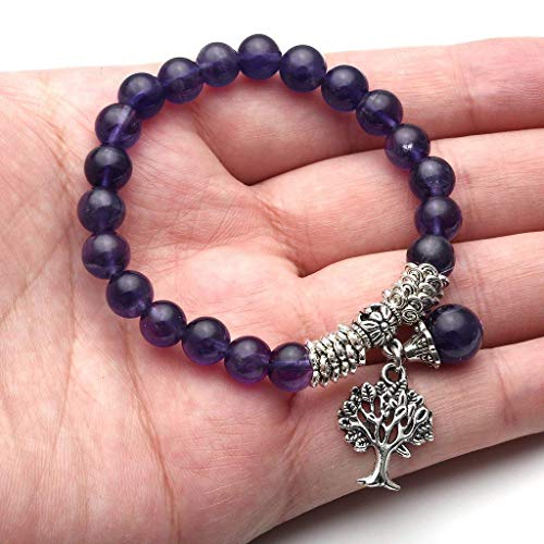Jovivi Bundle - 2 Items Natural Raw Amethyst Geode Healng Crystals Stone Rock Crystal Cluster + 8Mm Purple Amethyst Natural Gemstone Tree Of Life Lucky Charm Stretch Bracelet #TOP7