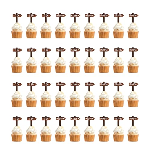 Party to Be 36 PCS Wedding Cupcake Toppers in Wood