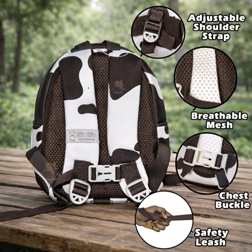 Image of WISHKEY Cow Print Bag for Pre-Schoolers Kids, Water Resistant Mini Lightweight Backpack for Kids, Small Size Bag for Play School & Nursery Kid's, Picnic Bag Travel Brown and Black 2-4 Years Pack of 1