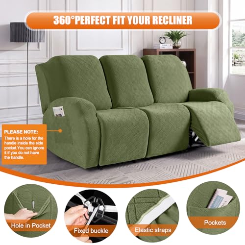 Image of VANSOFY Recliner Sofa Covers, 3-Pieces Stretch Reclining Couch Covers with Pockets Reclining Couch Slipcovers 3 Seater Soft Washable Furniture Protector for Dogs Cats(Army Green)