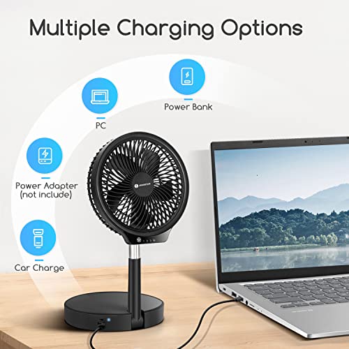 Aigostar 8" Foldaway Portable Fan, 8000mAh Rechargeable Battery Operated Pedestal Fan for bedroom, 4 Speeds Adjustable Height, Fast Charging Power Bank Table Fan for Camping, Outdoor