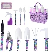 Gardening Tools Set for Women, 10-Piece Purple Floral Heavy Duty Garden Tool Set with Storage Tot...