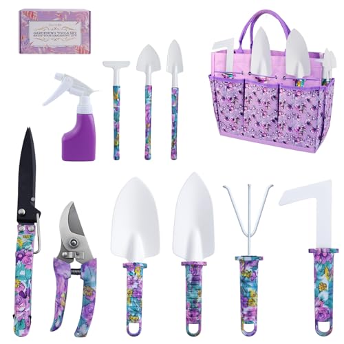 Set de herramientas para jardinería mujer 10 piezas morado miniatura 1