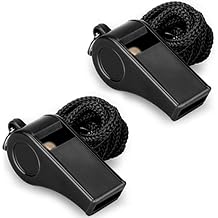 Whistle 2 Pack Sport Whistle Lanyard with Mouth Grip Louds, Crisp Sound, Black Plastic Whistle Ideal for Coach Referee, and Official