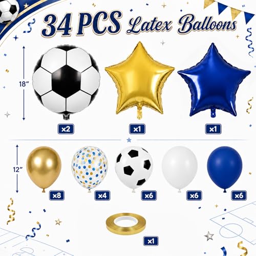 Image of Soccer Balloons, Royal Blue Gold Balloon Sport Theme Birthday Party Balloon