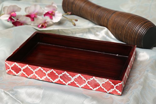 Decorative Guest Hand Towel Storage Tray Dispenser, Sturdy Holder For Disposable Paper Napkins - Bathroom Vanity Countertop Organization - 10X6 Inches, Red-White, Gifts For Mom #TOP3