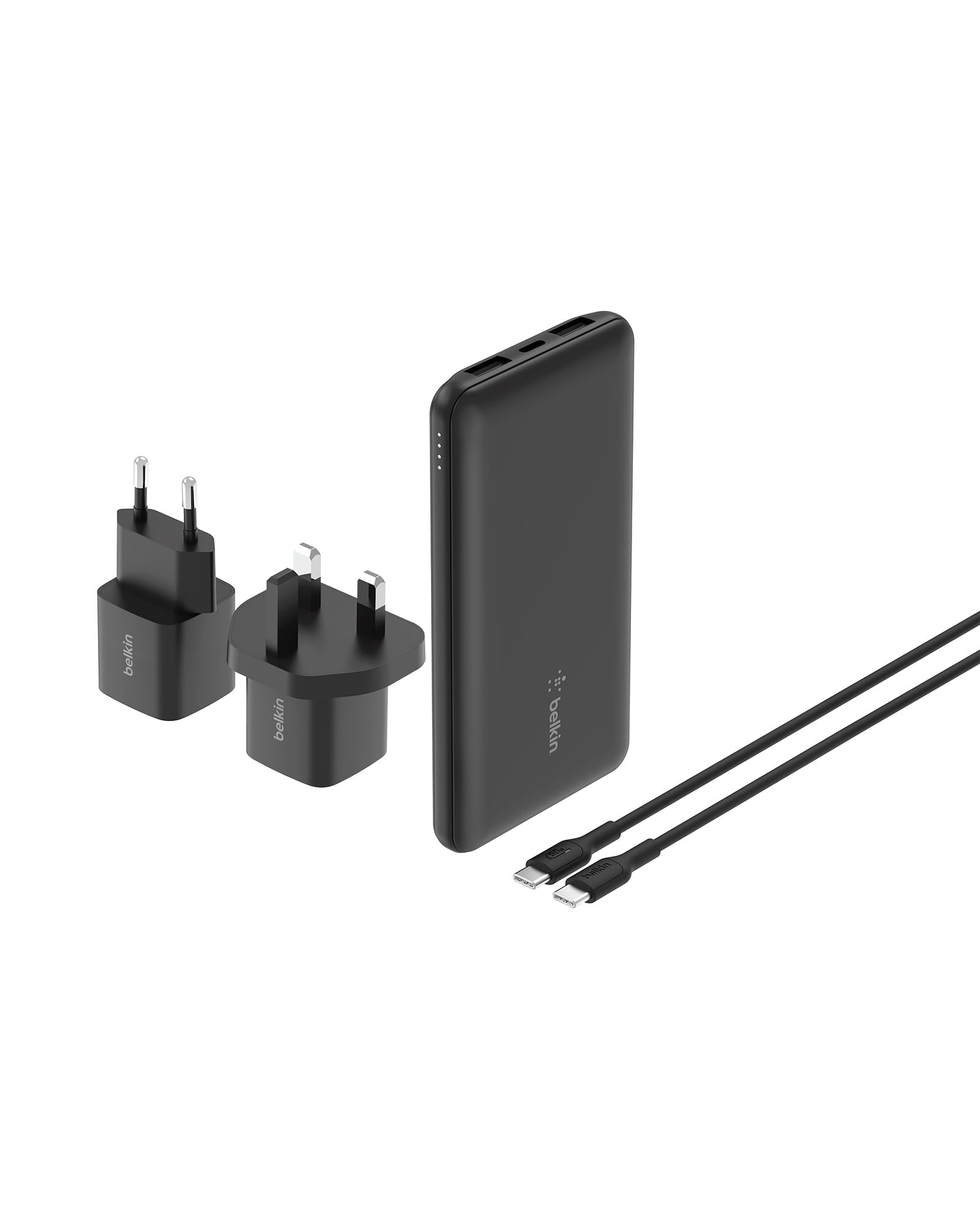 Belkin Solution de Recharge Portable 5-en-1 avec Batterie Externe de 10000 mAh, Chargeur Secteur USB-C de 25 W, fiches européenne et Britannique, câble USB-C de 60 W et Pochette de Transport