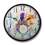 rock band bundle wii Style: Bref Rock Band Kit de Batterie Silencieux Non tic-tac Horloge Murale Batteur Batteur Décor à la Maison Art Musical Montre Murale Moderne Joueur de Batterie Gift-Metal_Frame_with_Acrylic_Glass