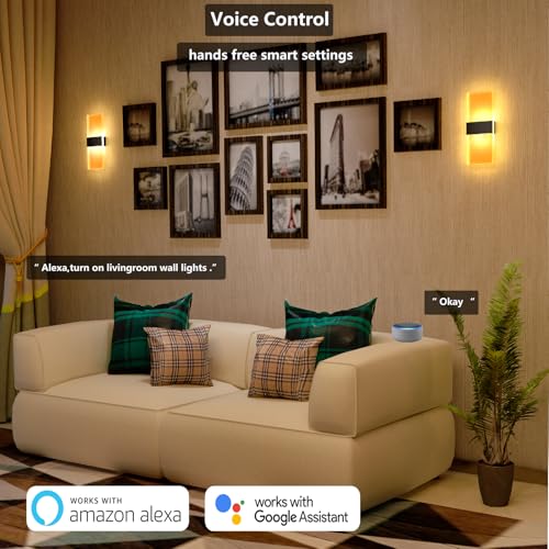 Image of LAMPAOUS Smart Wall Sconces RGB Wall Light Fixtures Alexa Enabled LED Wall Sconce Set of Two,Smart App,Remote Control Wall Mount Lamp for Bedroom Decor,Plug in & Hardwire Installation,Sliver White