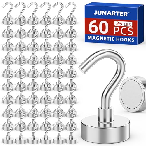 Image of Magnetic Hooks, 60 Pack Magnetic Hooks for Cruise Cabins | 25lbs Magnet Hooks, Strong Magnetic Hook Heavy Duty, Magnets with Hooks, Metal Magnetic Hook for Hanging, Refrigerator, Grill