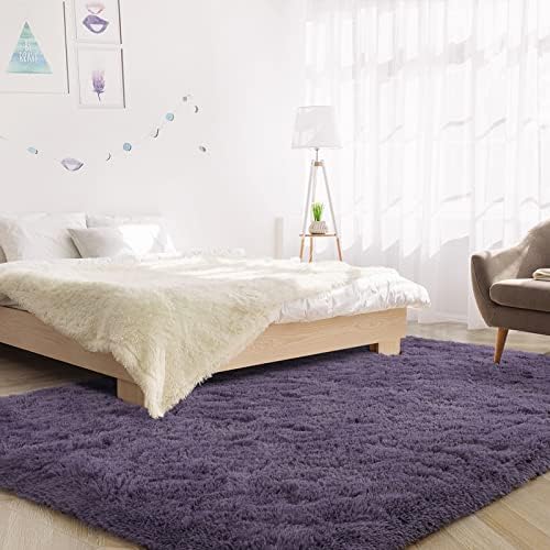 BENRON Plush Purple Fluffy Rug Ultra Soft Furry Bedroom Rugs Kids Room Carpets Non-Slipping Living Room Rug 4 x 6 Feet, Cozy Bedside Runner Rugs
