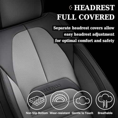 Image of Coverado Waterproof Nappa Leather Car Seat Covers, Automotive Seat Covers,Front Car Seat Cushion & Car Seat Protector, Seat Covers Universal Fit for Most Cars, SUVs,Trucks,Black&Gray