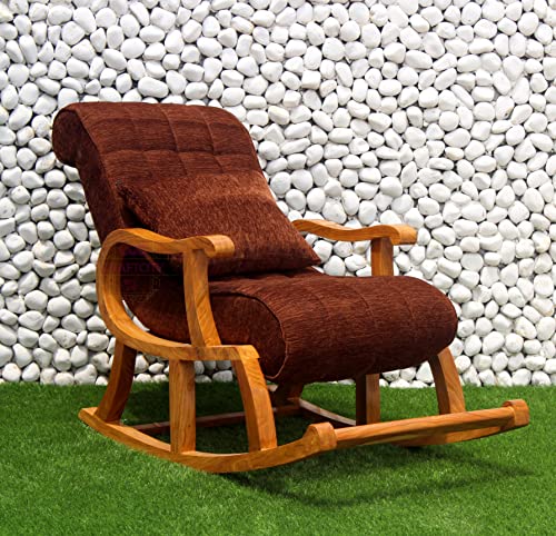 Image of CRAFTCITY Rocking Chair |Sheesham Wood Elegant Rocking Chair with Pillow and Matching Foot Stool and Pre assembeled(Dark Tan)