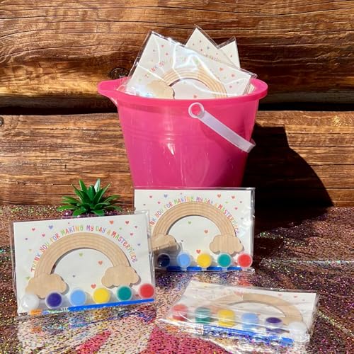 12 Pack Pre-Packaged Rainbow Party Favors for Kids, Wooden Rainbow Cutouts with Magnets & Painting Kits, Thank You for Coming Gifts for Kids - Image 6