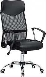 Cadeira De Escritório Giratória Executive com Encosto de Malha Mesh Respirável, Preta, Altura Ajustável