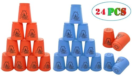 Tocypho 24 Pack Quick Stack Cups Set Plastic Sports Stacking Cups Speed Training Game For Travel Party Challenge Competition (Red&Blue) #TOP1