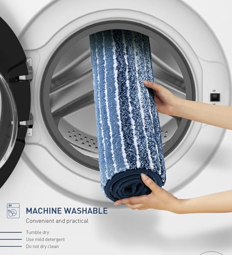 Image of Obsessions Soft & Plush Bath Mat | Quick Dry, Stain & Skid Resistant | Luxuriously Soft, Long Lasting Color | TPR Latex Backing, Size 40x60 cm, Light Blue & Dark Blue