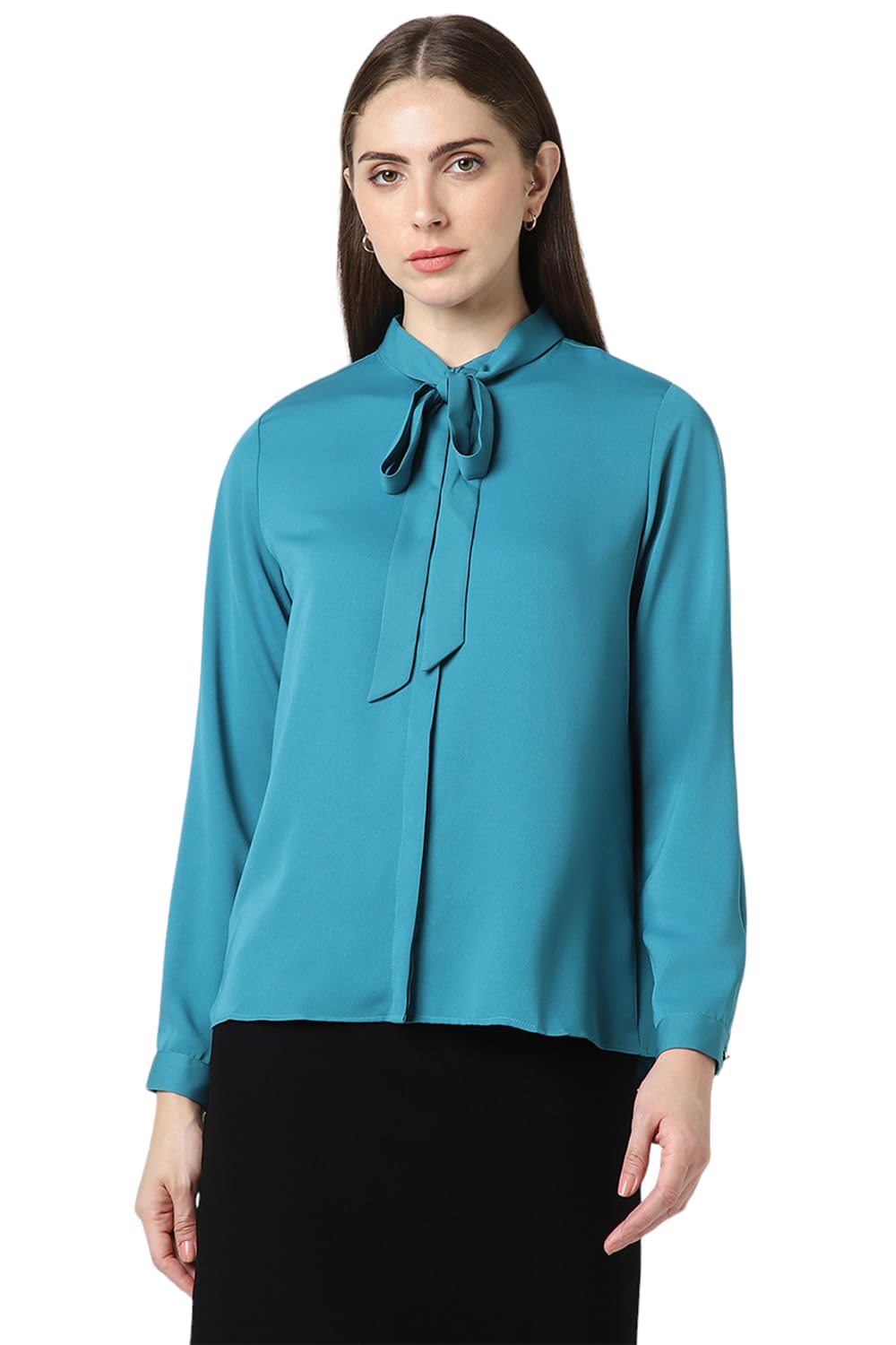 van heusen Women's Polyester Regular Fit Full Sleeve Tie Neck Formal Top-picture-11