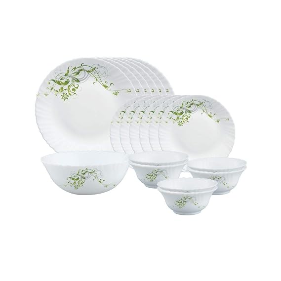 Larah by Borosil Erba Opalware Dinner Set, 19 Pieces, White