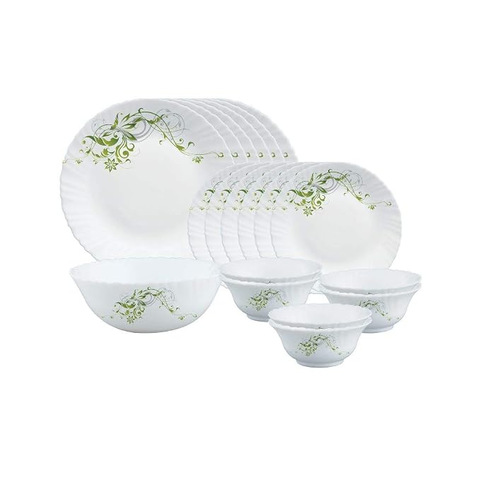 Larah by Borosil Erba Opalware Dinner Set, 19 Pieces, White