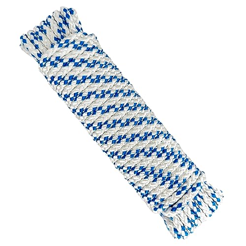 Polyester Rope Cord. Paracord. Braided High-Tenacity Nylon Cord. 6MM * 10M, Made in Spain. White with Blue
