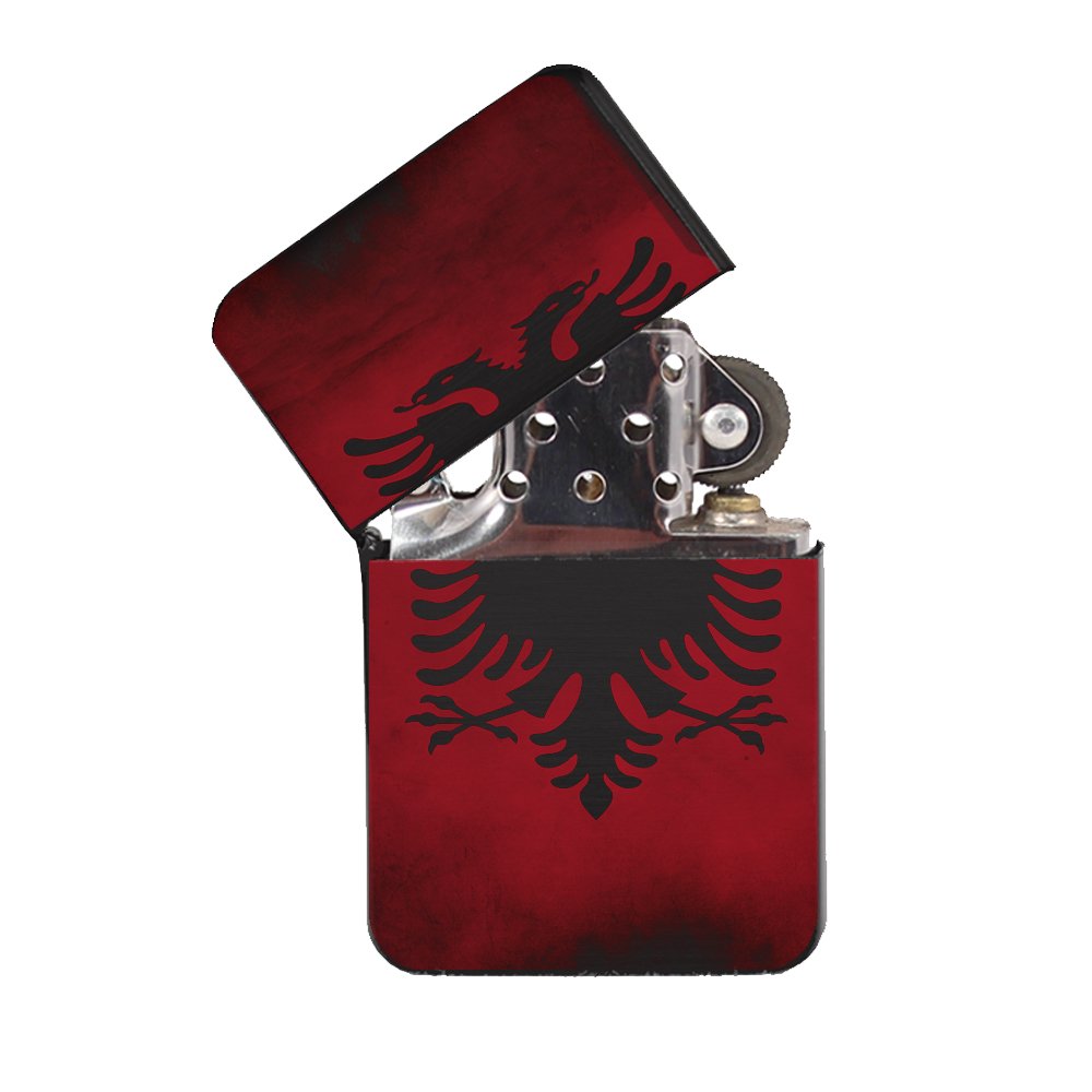Albanian Flag - Black Lighter Windproof Flip-Top Refillable with tin gift box